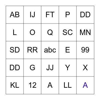ALPHABETS Bingo Card