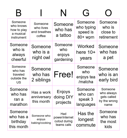 OFFICE Bingo Card
