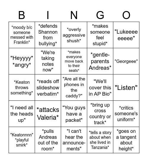 Bio Bingo Card