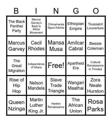 World Geography Black History Bingo Card