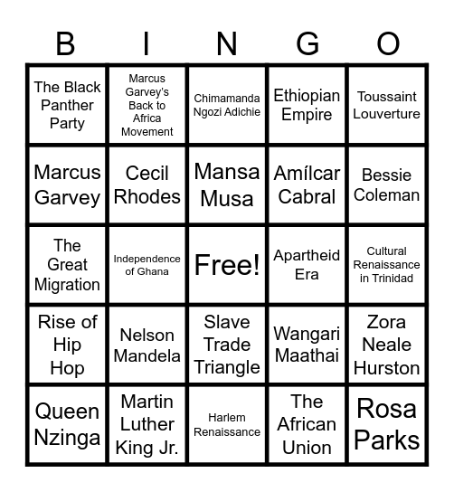World Geography Black History Bingo Card