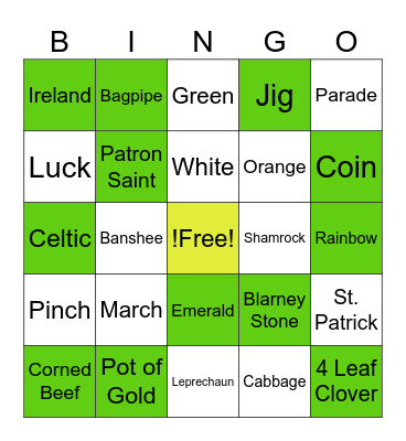 St. Patrick's Day Bingo Card