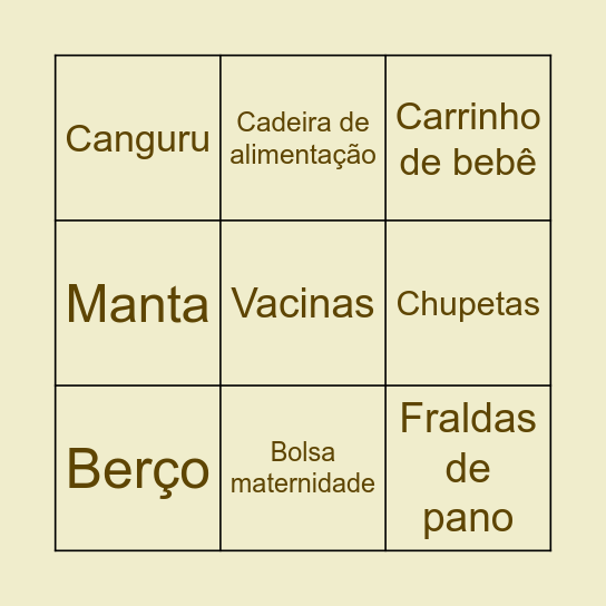 Bingo do bebê Bingo Card