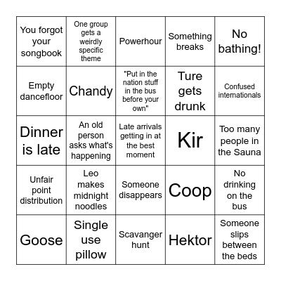 Foreman trip Bingo Card