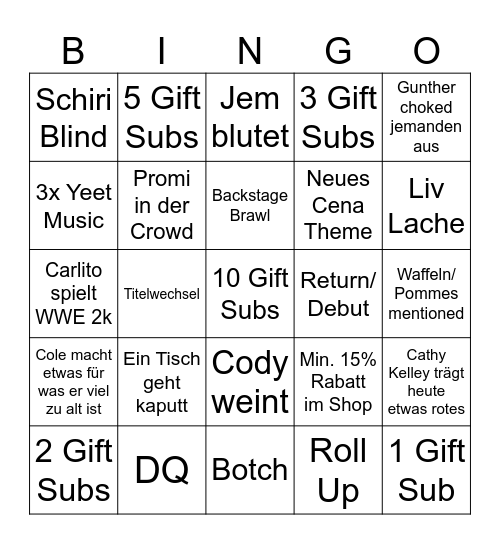 Raw in Belgien Bingo Card