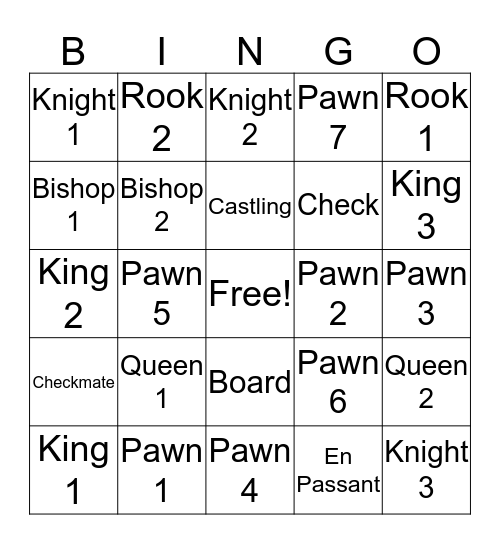 Chess Rules Bingo Card