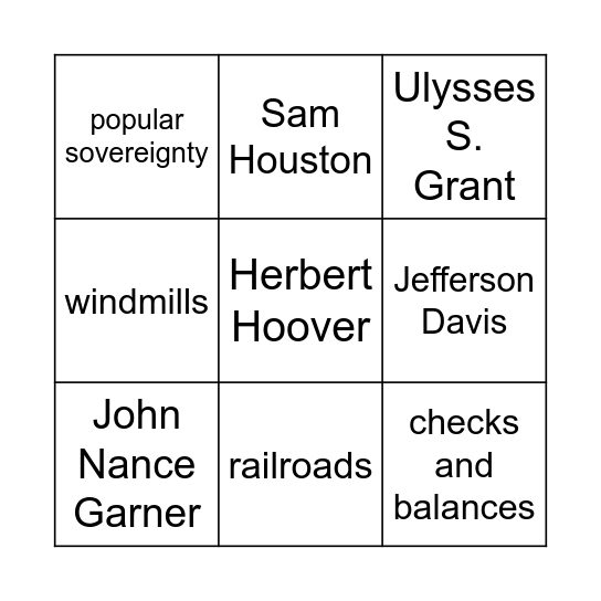 Unit 9 - Bingo Review Game Bingo Card