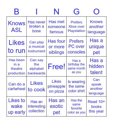 Social Networking BINGO Card