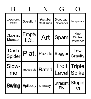 GEOMETRY DASH BING Bingo Card