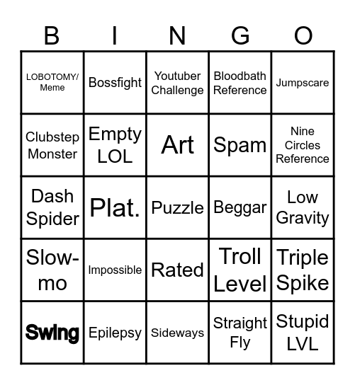 GEOMETRY DASH BING Bingo Card
