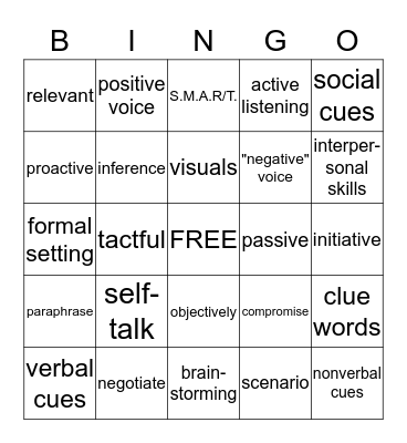 NWRC Vocabulary Bingo Card