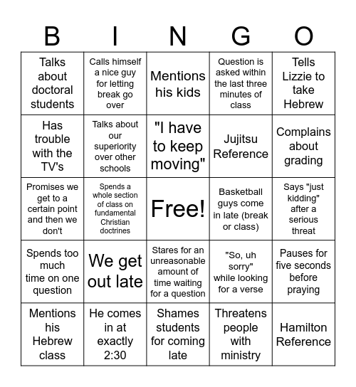 OT Class Bingo Card