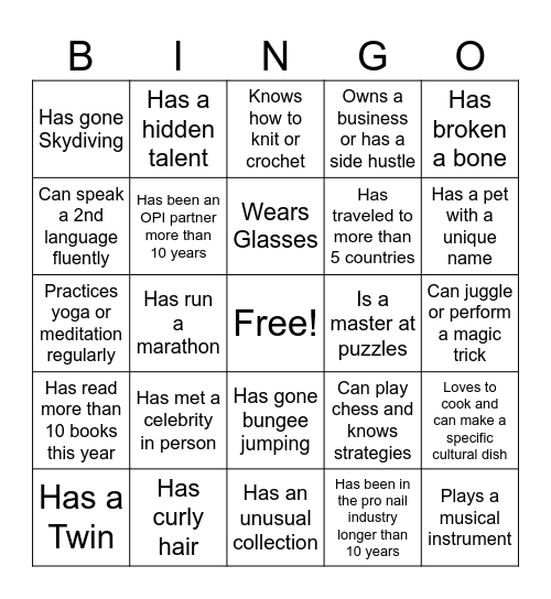 Human Bingo Card