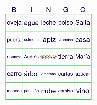 BINGO DE SUSTANTIVOS Bingo Card