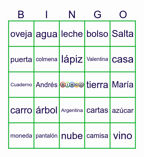 BINGO DE SUSTANTIVOS Bingo Card