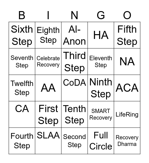 Support Groups Bingo Card