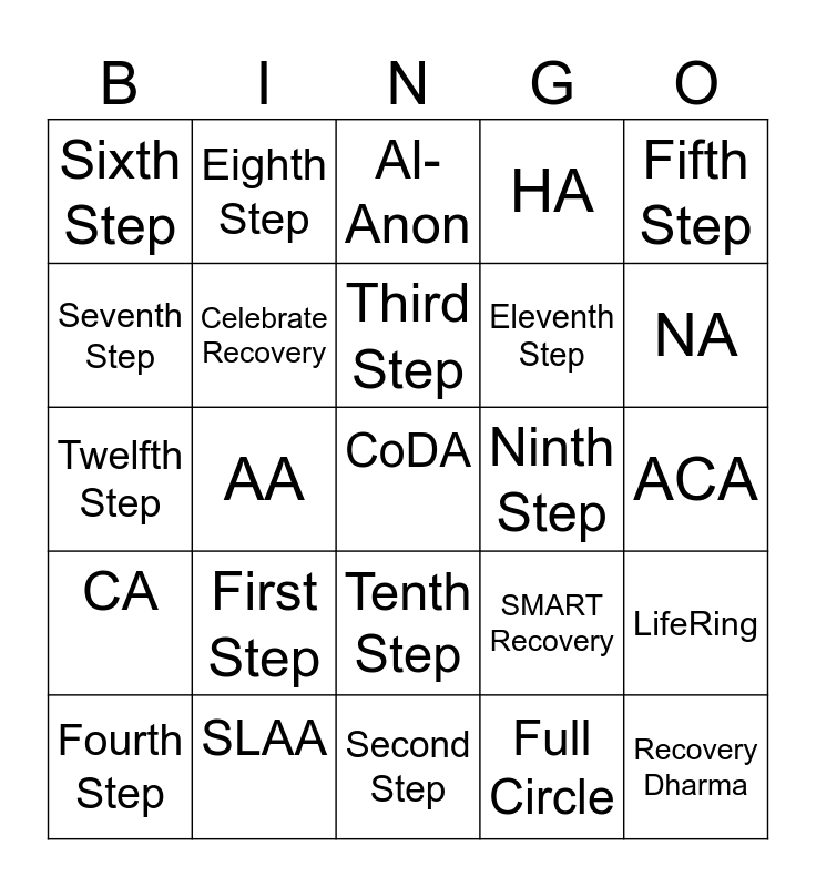 Support Groups Bingo Card