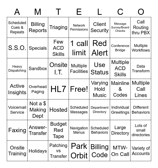 TAS vs. Hospital Bingo Card