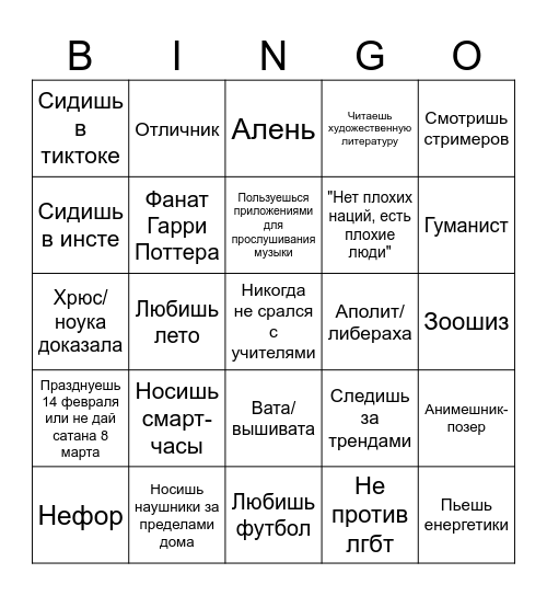НОРМИС Bingo Card
