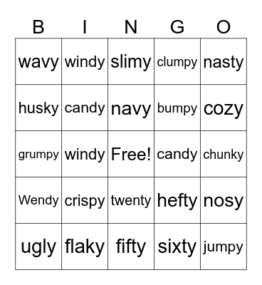 y as e Bingo Card