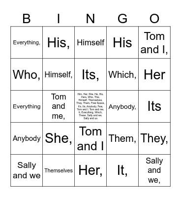 Pronoun Review Bingo Card
