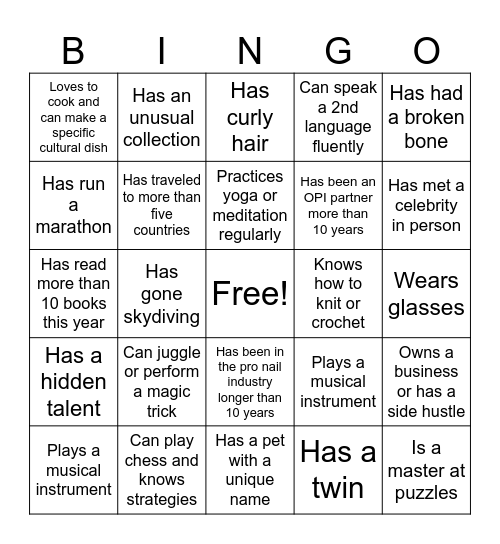 Human Bingo Card
