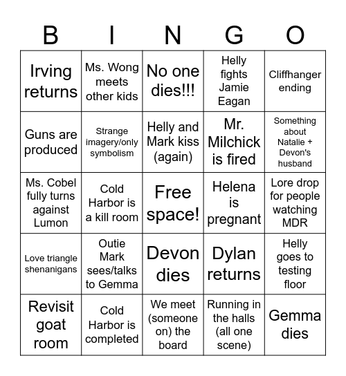 Severance Season 2 Finale Bingo Card