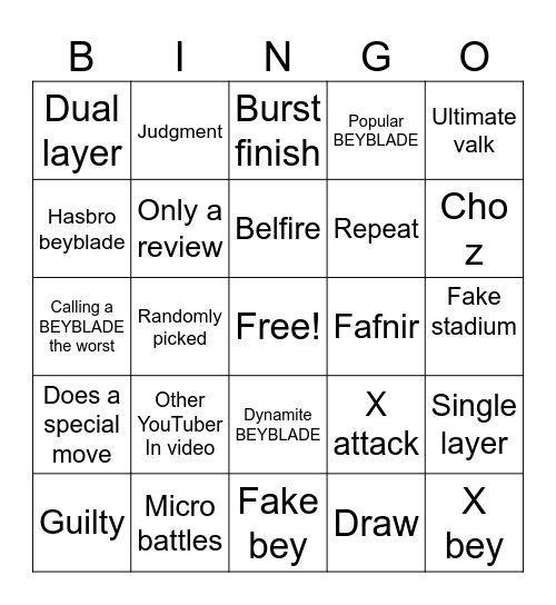 Left burst bingo Card