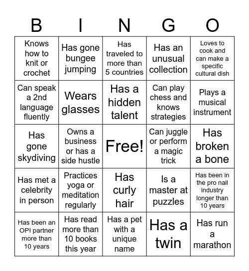 Human Bingo Card