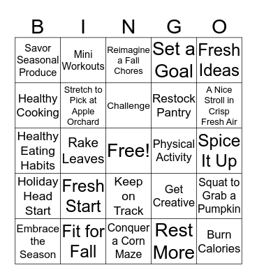 TOPS Fresh Starts for Fall Bingo Card