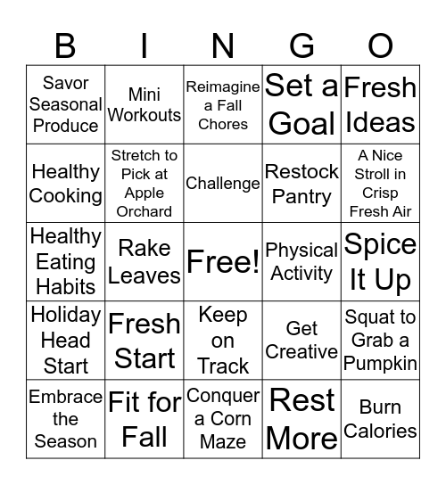 TOPS Fresh Starts for Fall Bingo Card