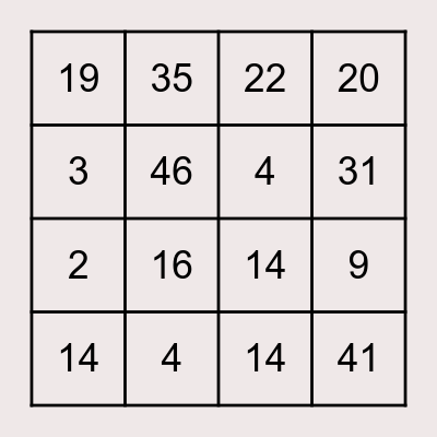 English bingo! Bingo Card