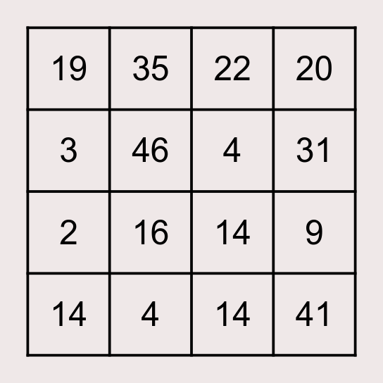 English bingo! Bingo Card