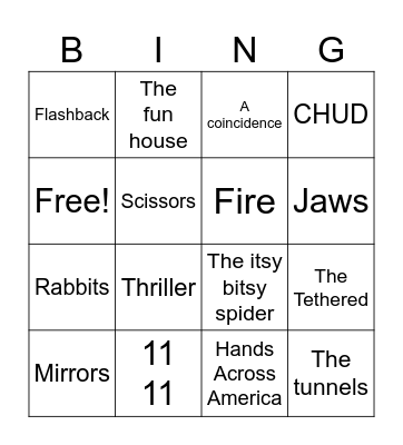 Us (cross as they appear) Bingo Card