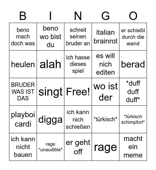 Berken und Beno Fortnite Bingo Card