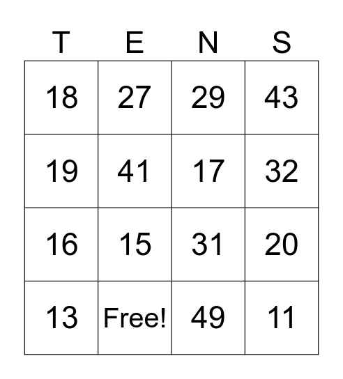 Numbers to 50 Bingo Card