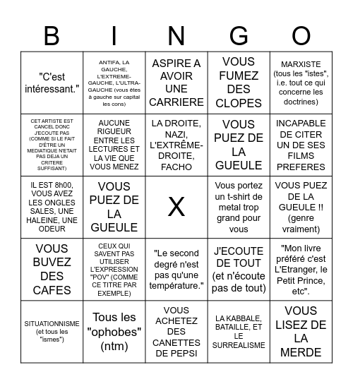 POV : VOUS ÊTES UN FDP Bingo Card