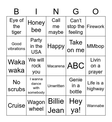 Jackson's Got Tunes! Bingo Card