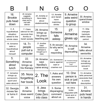 English Class Bingo Card