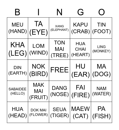 LAO BINGO Card
