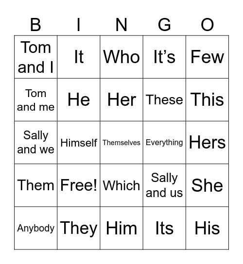 Pronoun Review Bingo Card