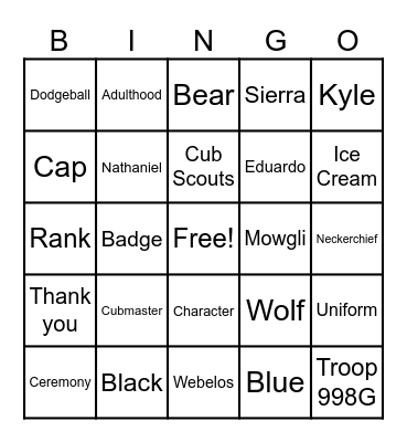 Pack 948 - Bridging Ceremony 2025 Bingo Card