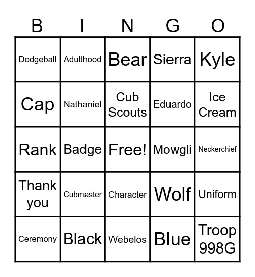 Pack 948 - Bridging Ceremony 2025 Bingo Card
