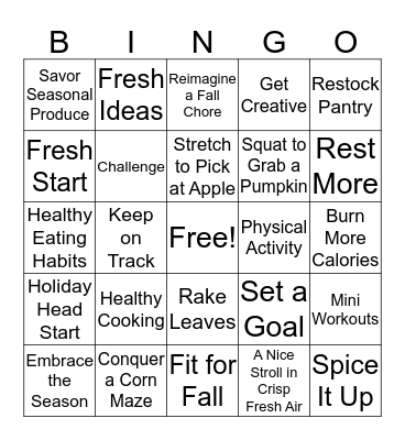 TOPS Fresh Starts for Fall Bingo Card