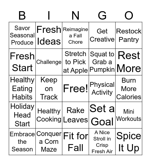 TOPS Fresh Starts for Fall Bingo Card