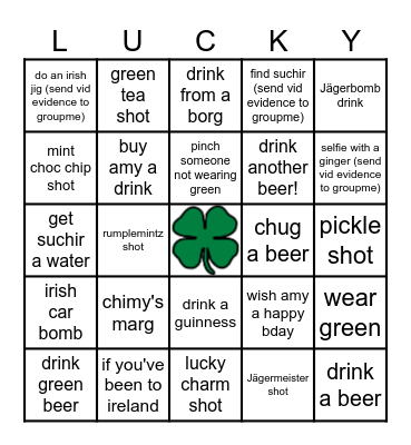 Lucky St. Patty's Day Drinkin' Bingo !!!!!!! Bingo Card