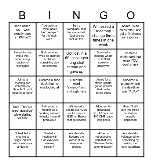 TPM Bingo Card
