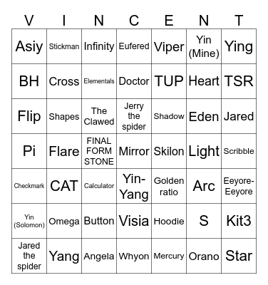 Cole’s and {vincent’s} Characters Bingo Card