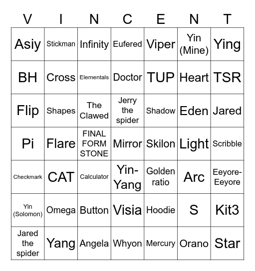 Cole’s and {vincent’s} Characters Bingo Card