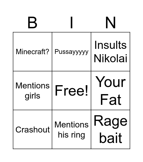 Untitled Bingo Card